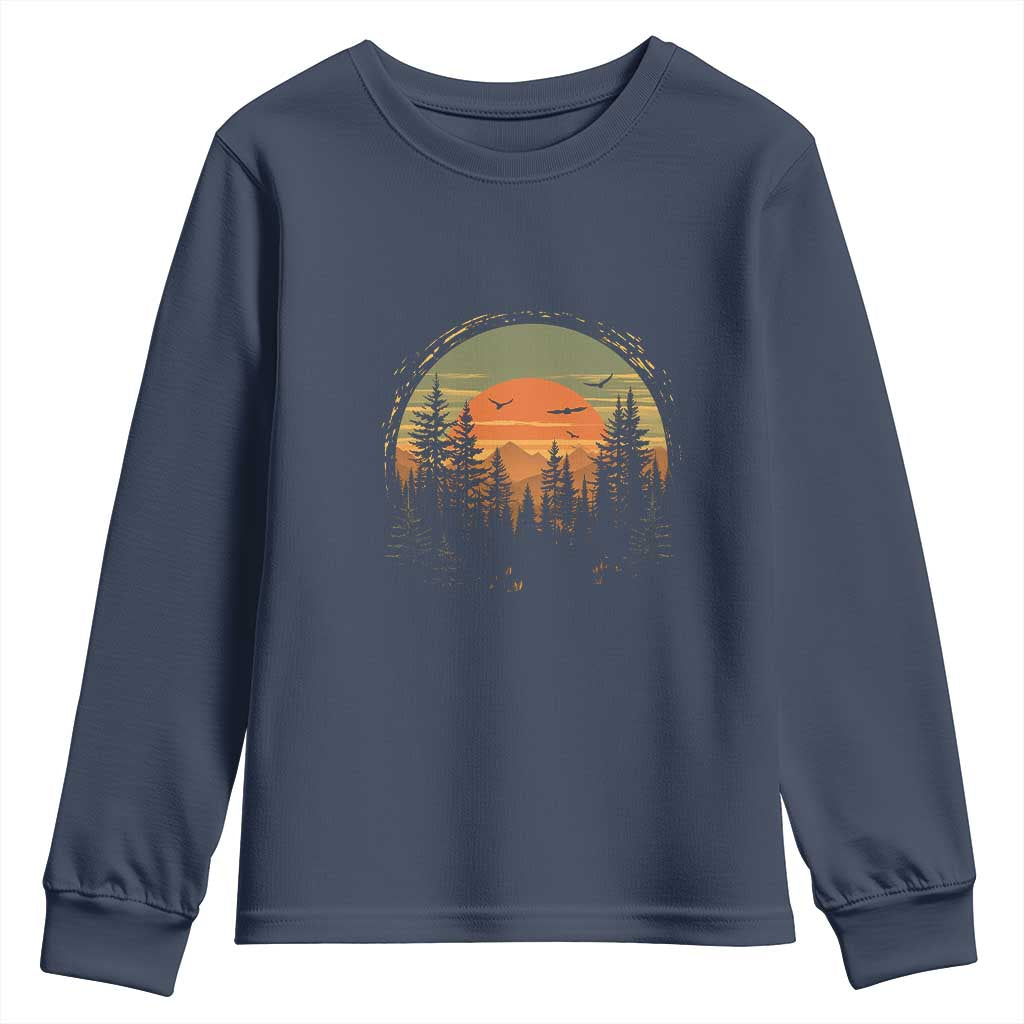 Retro Forest Trees Outdoors Nature Lover Youth Sweatshirt