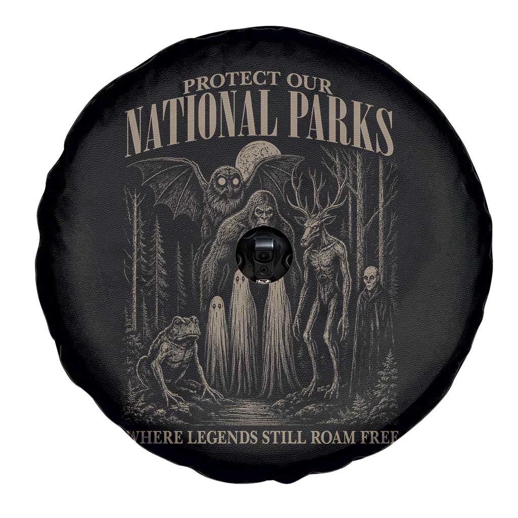 Protect Our National Parks Funny Cryptid Weirdcore Spare Tire Cover Where Legends Still Roam Free Bigfoot Monthman