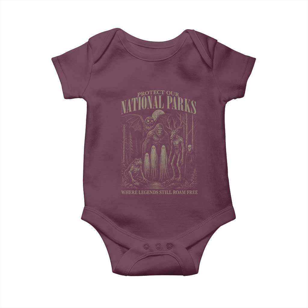 Protect Our National Parks Funny Cryptid Weirdcore Baby Onesie Where Legends Still Roam Free Bigfoot Monthman