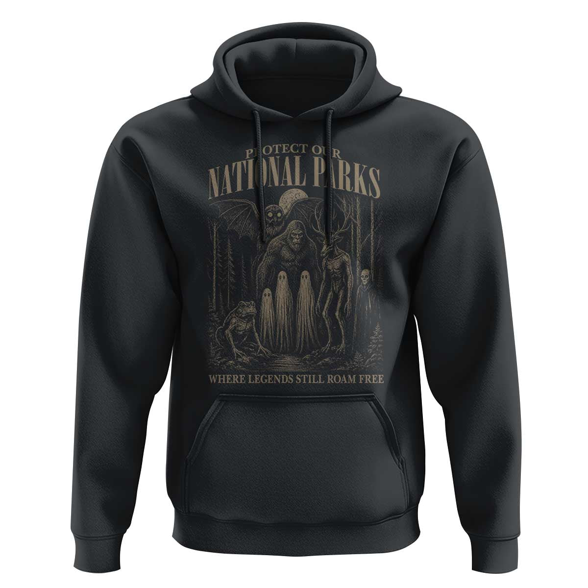 Protect Our National Parks Funny Cryptid Weirdcore Hoodie Where Legends Still Roam Free Bigfoot Monthman