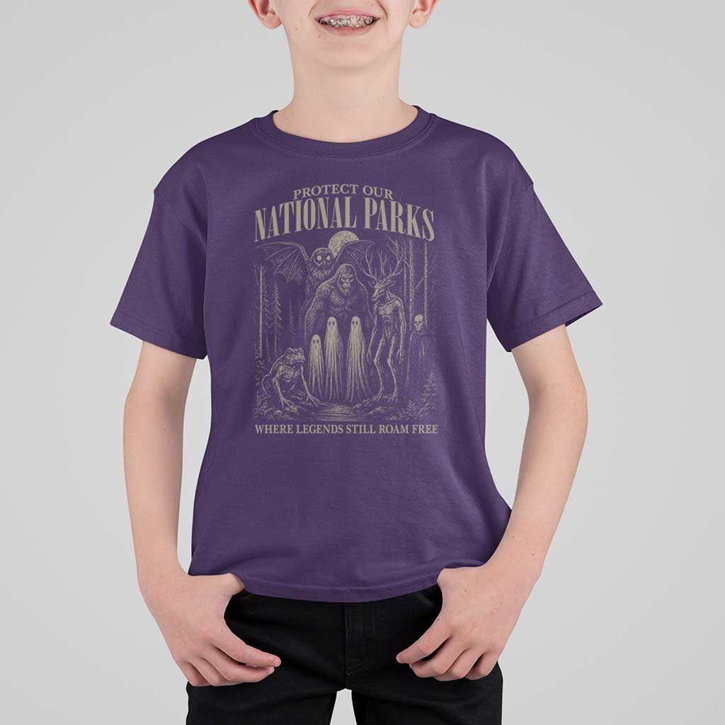 Protect Our National Parks Funny Cryptid Weirdcore T Shirt For Kid Where Legends Still Roam Free Bigfoot Monthman