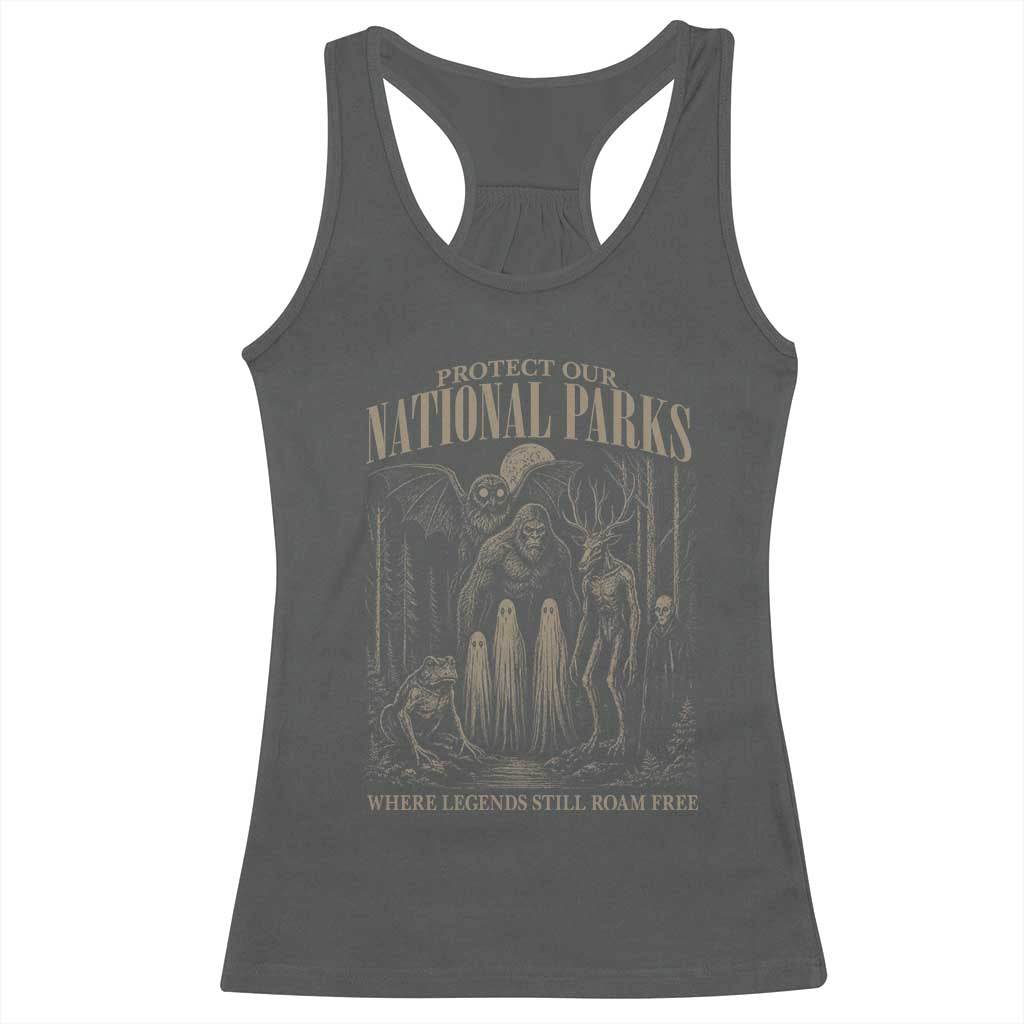 Protect Our National Parks Funny Cryptid Weirdcore Racerback Tank Top Where Legends Still Roam Free Bigfoot Monthman
