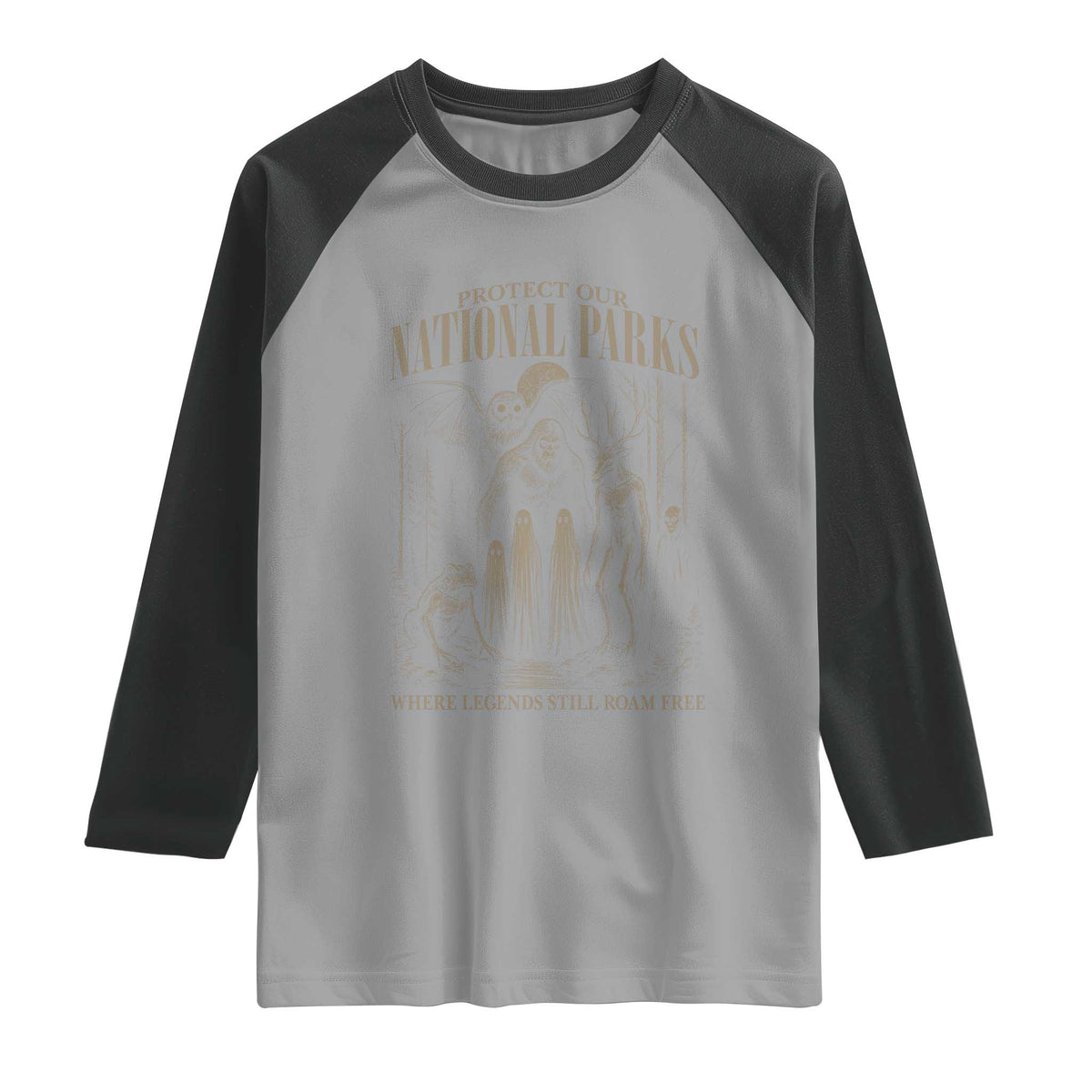 Protect Our National Parks Funny Cryptid Weirdcore Raglan Shirt Where Legends Still Roam Free Bigfoot Monthman