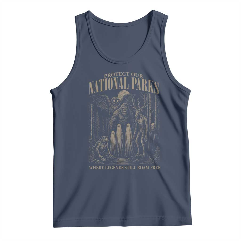 Protect Our National Parks Funny Cryptid Weirdcore Tank Top Where Legends Still Roam Free Bigfoot Monthman