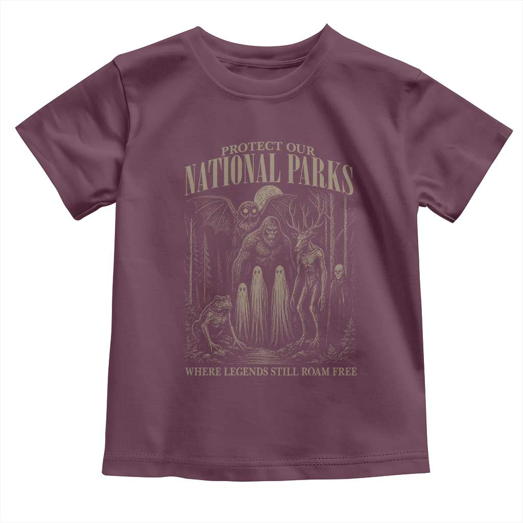 Protect Our National Parks Funny Cryptid Weirdcore Toddler T Shirt Where Legends Still Roam Free Bigfoot Monthman