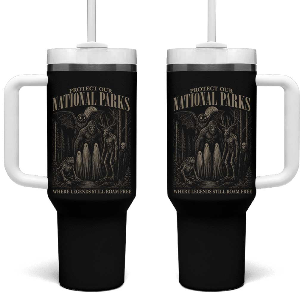 Protect Our National Parks Funny Cryptid Weirdcore Tumbler With Handle Where Legends Still Roam Free Bigfoot Monthman