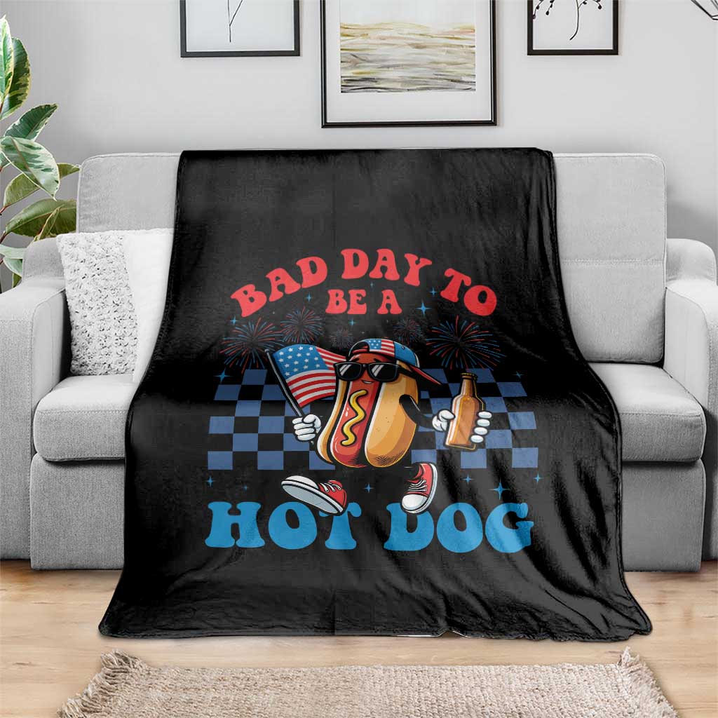 Bad Day To Be A Hot Dog 4th of July Throw Blanket Funny BBQ Grilling