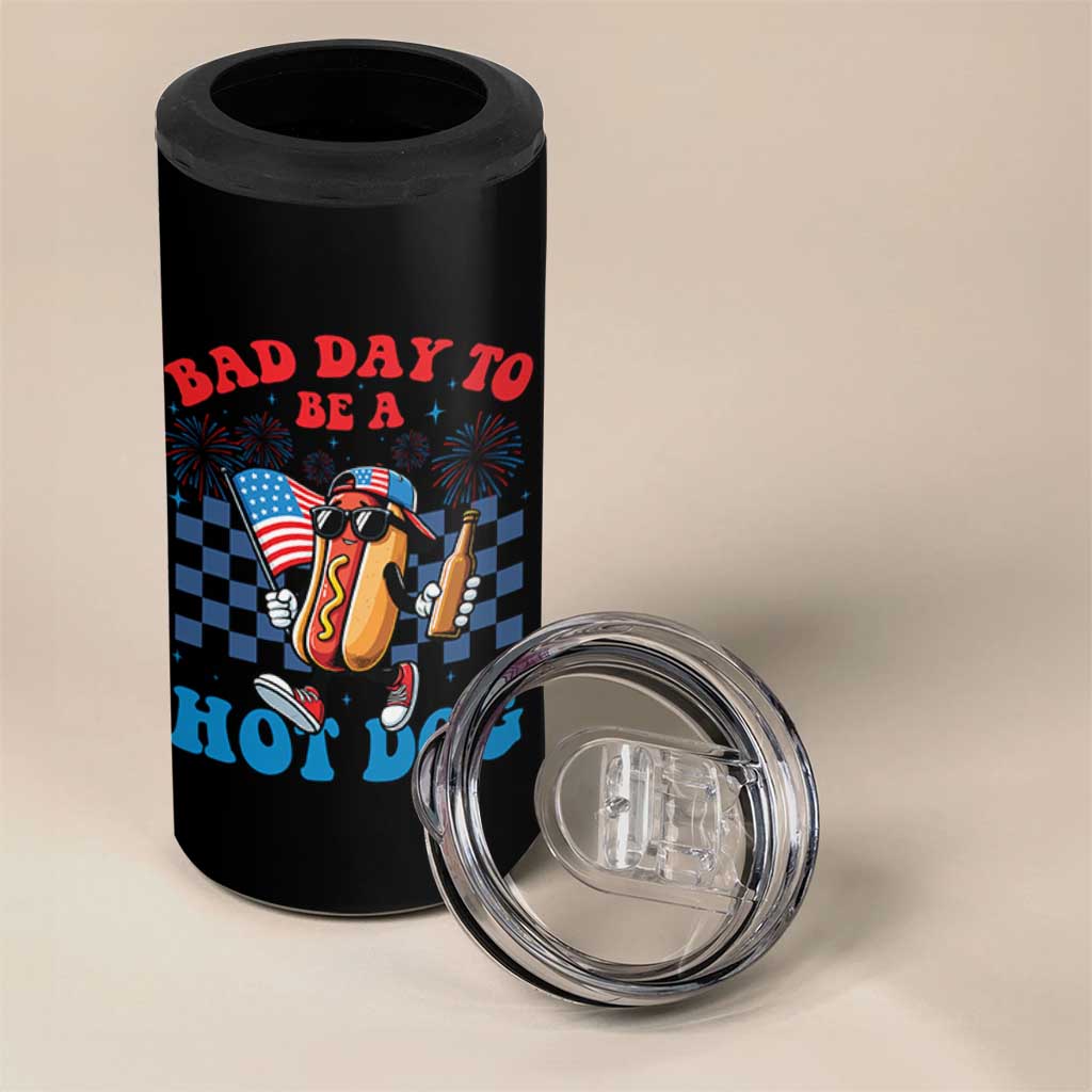 Bad Day To Be A Hot Dog 4th of July 4 in 1 Can Cooler Tumbler Funny BBQ Grilling