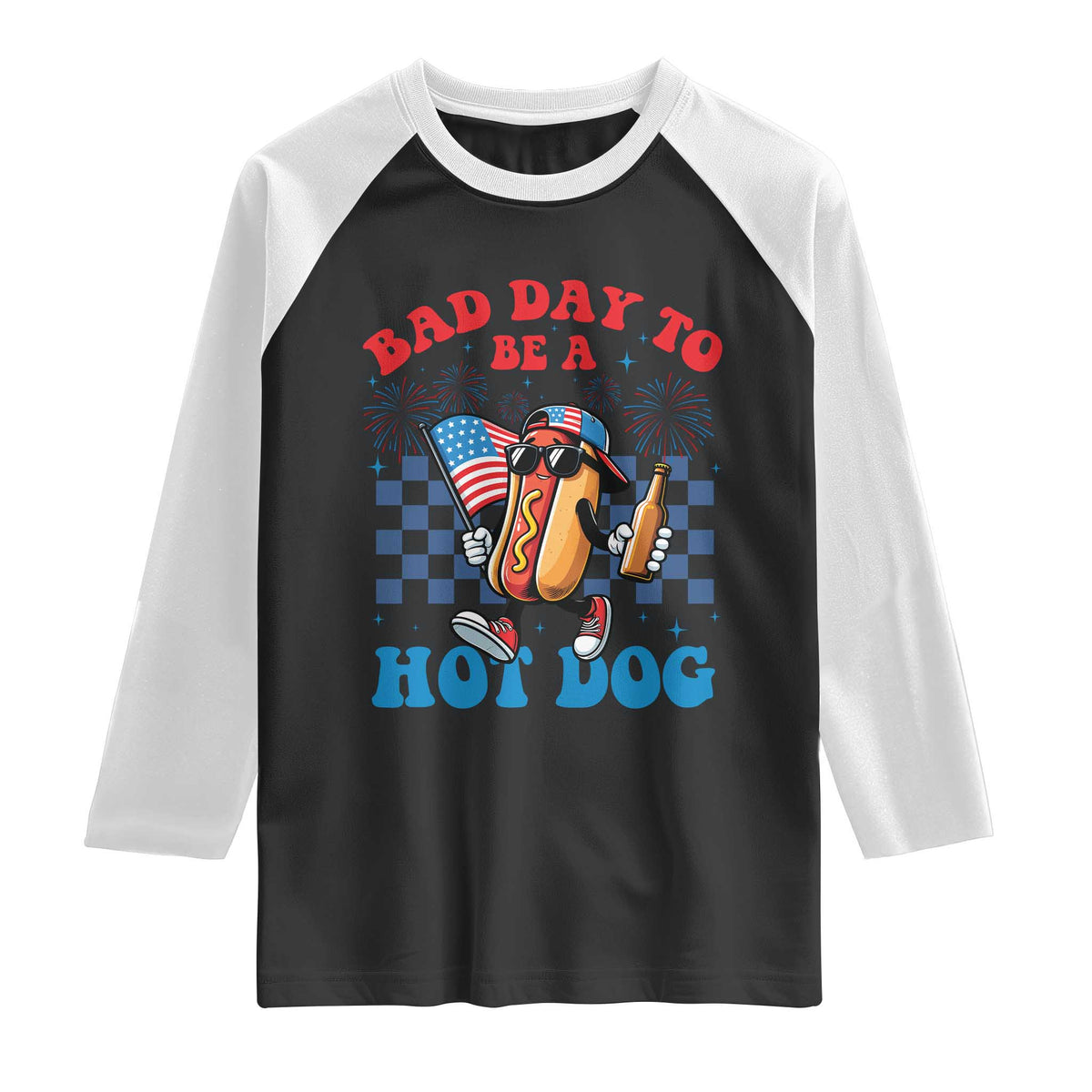 Bad Day To Be A Hot Dog 4th of July Raglan Shirt Funny BBQ Grilling