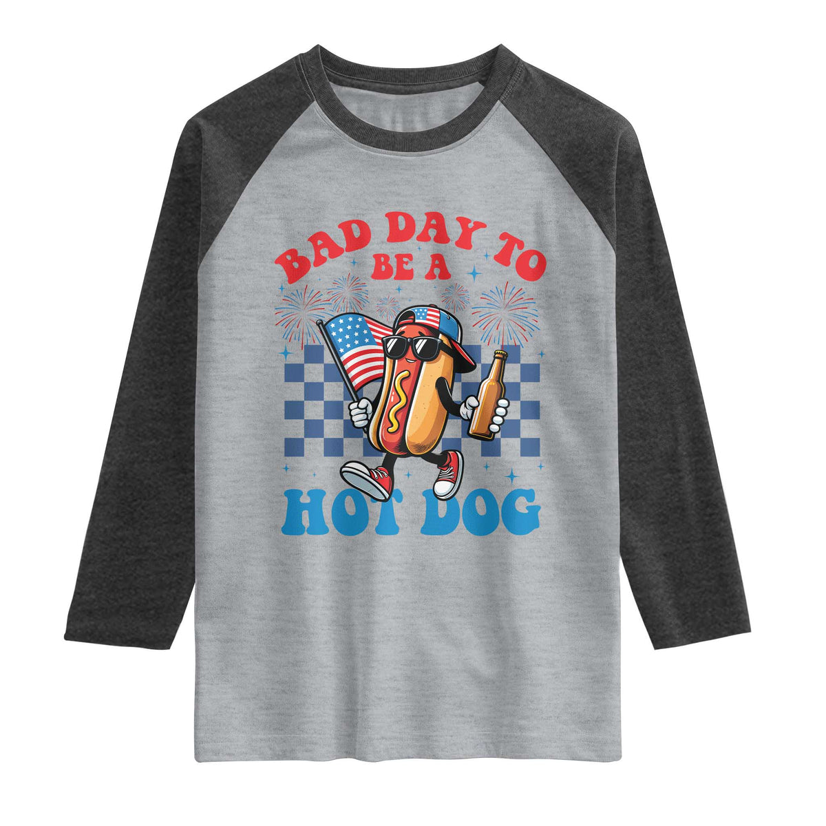 Bad Day To Be A Hot Dog 4th of July Raglan Shirt Funny BBQ Grilling
