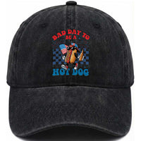 Bad Day To Be A Hot Dog 4th of July Washed Cotton Baseball Cap Funny BBQ Grilling