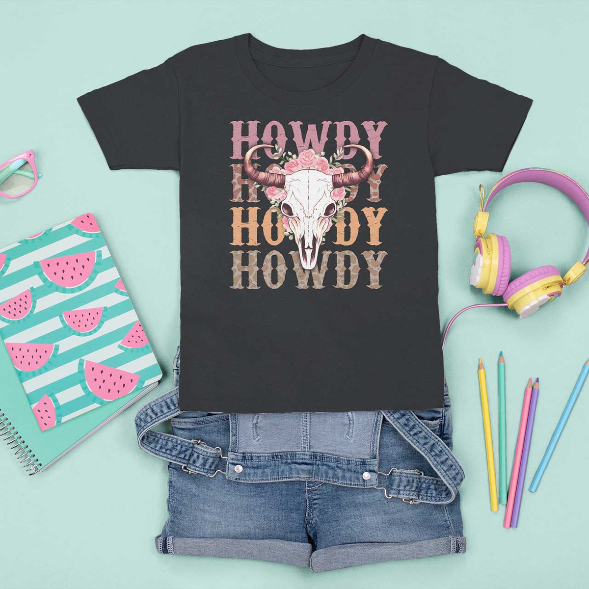Country Cowgirl T Shirt For Kid Howdy Rodeo Cowboy Flower Skull - Wonder Print Shop