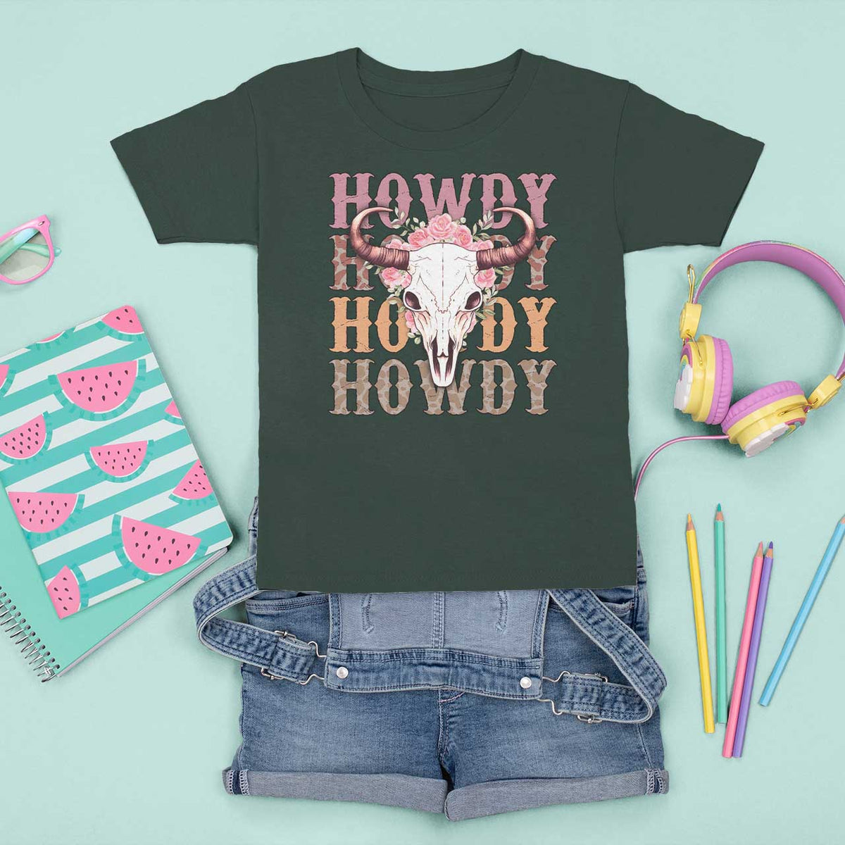 Country Cowgirl T Shirt For Kid Howdy Rodeo Cowboy Flower Skull - Wonder Print Shop