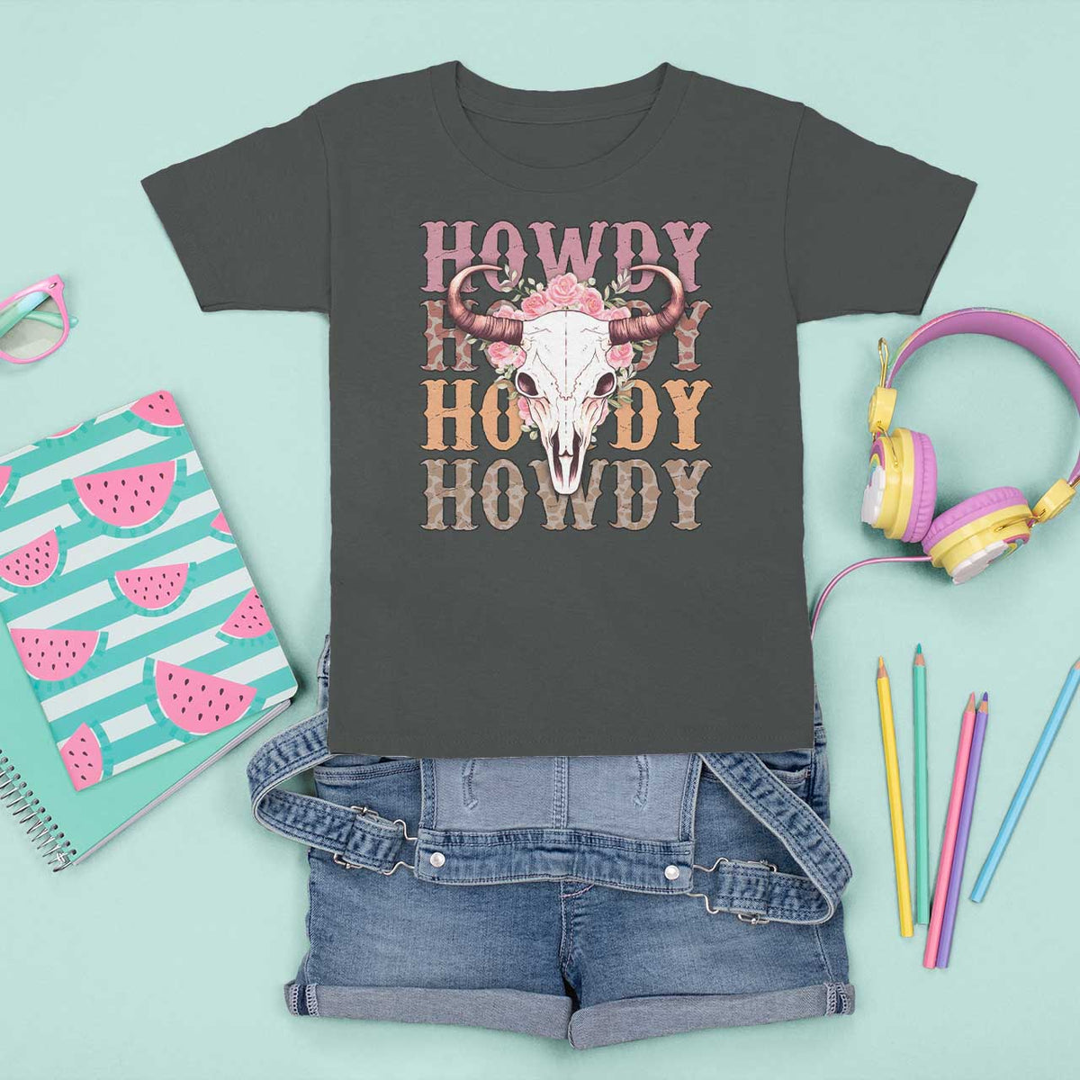Country Cowgirl T Shirt For Kid Howdy Rodeo Cowboy Flower Skull - Wonder Print Shop
