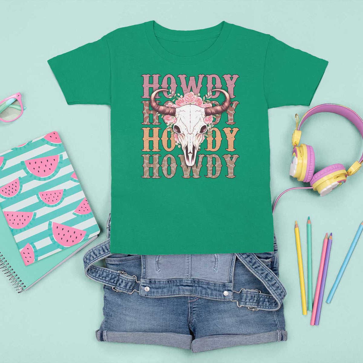 Country Cowgirl T Shirt For Kid Howdy Rodeo Cowboy Flower Skull - Wonder Print Shop
