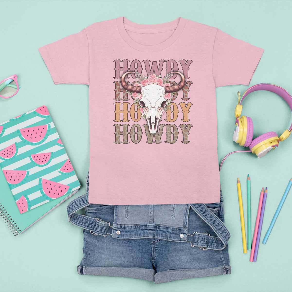 Country Cowgirl T Shirt For Kid Howdy Rodeo Cowboy Flower Skull - Wonder Print Shop