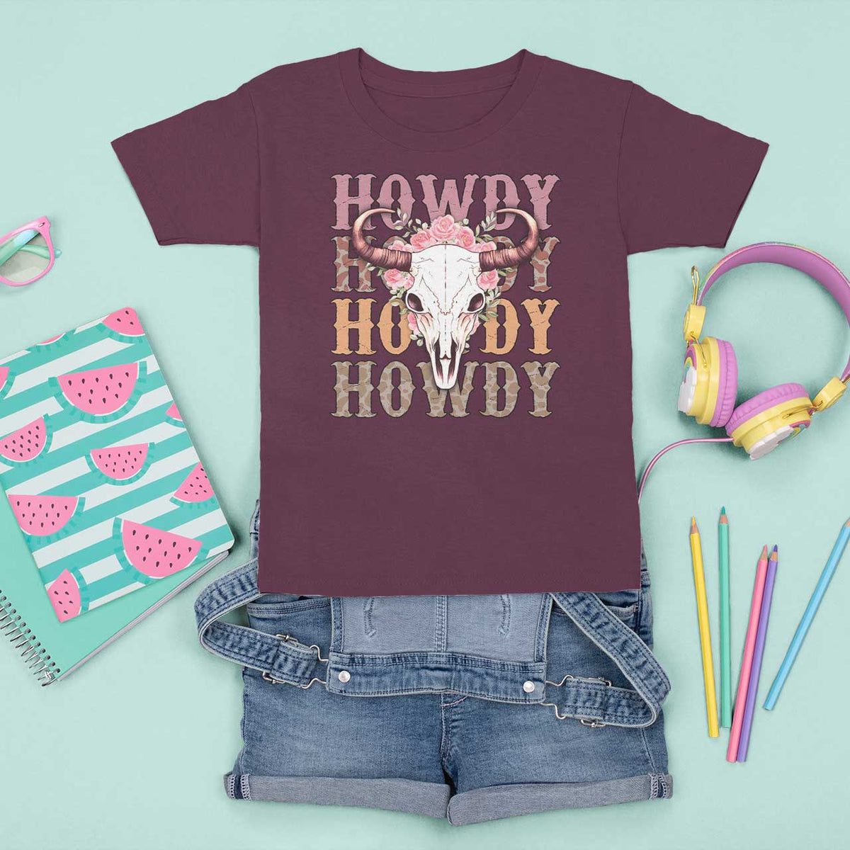 Country Cowgirl T Shirt For Kid Howdy Rodeo Cowboy Flower Skull - Wonder Print Shop