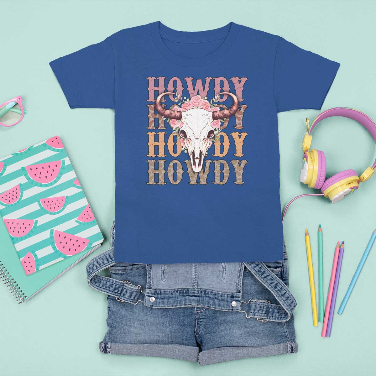 Country Cowgirl T Shirt For Kid Howdy Rodeo Cowboy Flower Skull - Wonder Print Shop