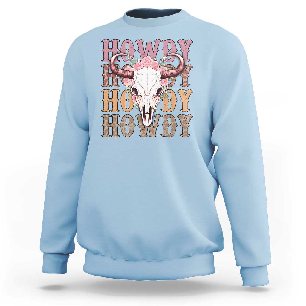 Country Cowgirl Sweatshirt Howdy Rodeo Cowboy Flower Skull - Wonder Print Shop