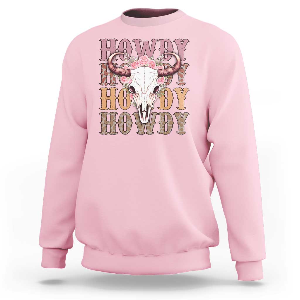 Country Cowgirl Sweatshirt Howdy Rodeo Cowboy Flower Skull - Wonder Print Shop
