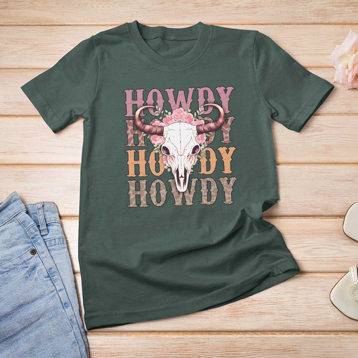Country Cowgirl T Shirt For Women Howdy Rodeo Cowboy Flower Skull - Wonder Print Shop