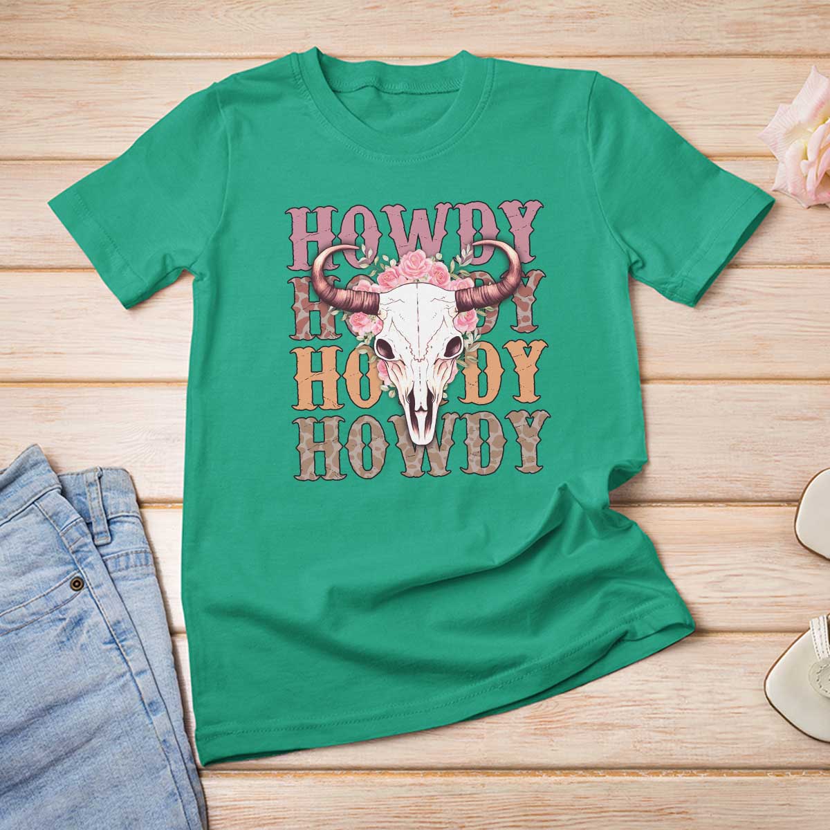 Country Cowgirl T Shirt For Women Howdy Rodeo Cowboy Flower Skull - Wonder Print Shop