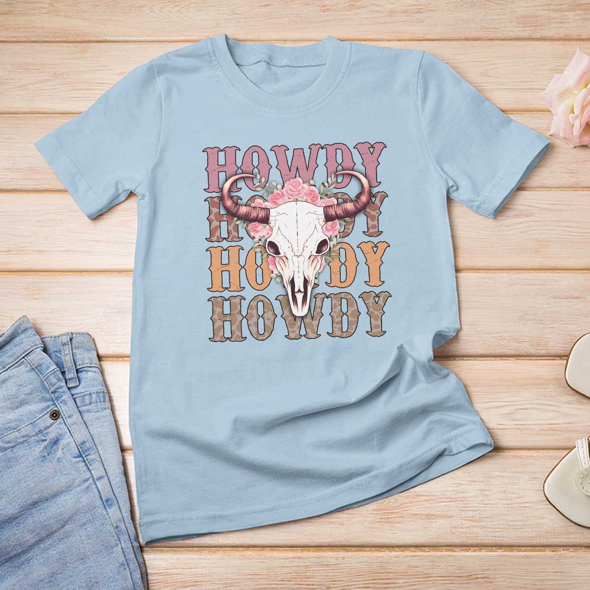 Country Cowgirl T Shirt For Women Howdy Rodeo Cowboy Flower Skull - Wonder Print Shop