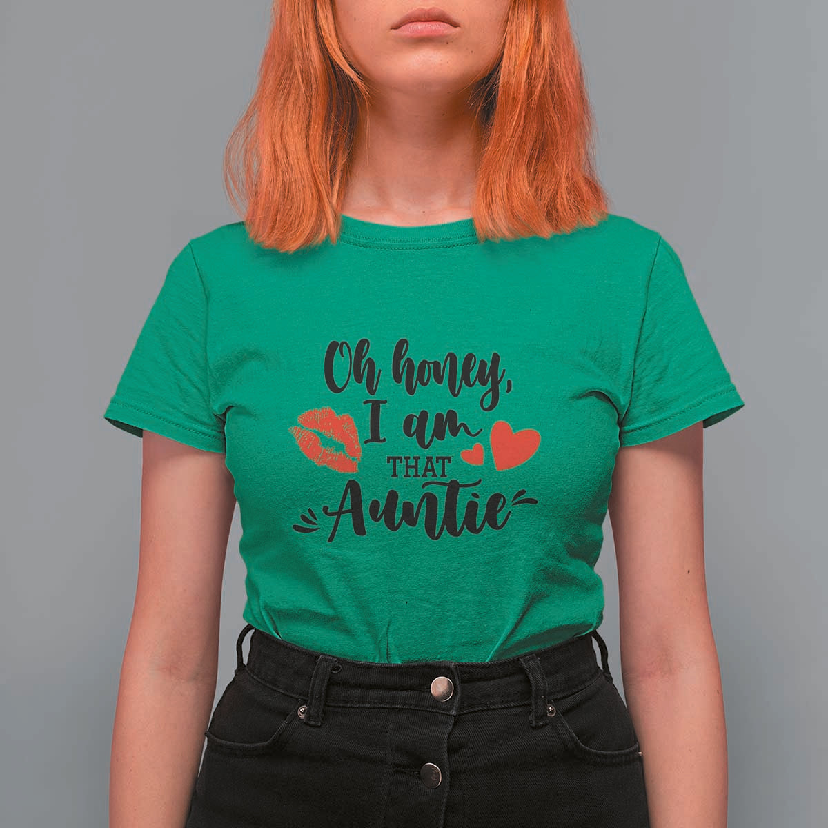 Aunt T Shirt For Women Oh Honey I'm That Auntie Heart Lips - Wonder Print Shop