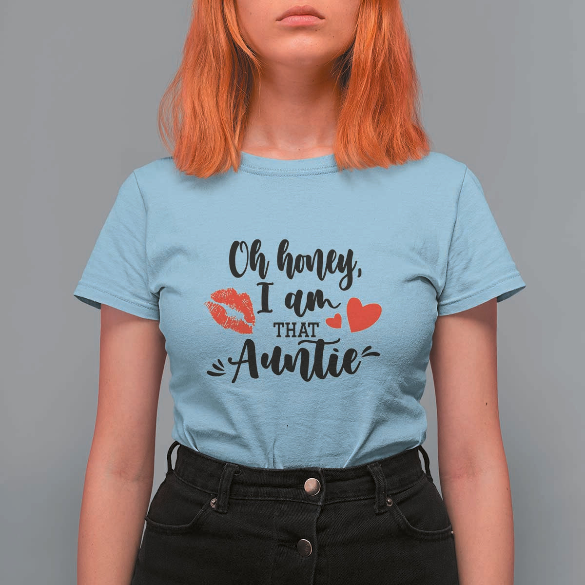 Aunt T Shirt For Women Oh Honey I'm That Auntie Heart Lips - Wonder Print Shop