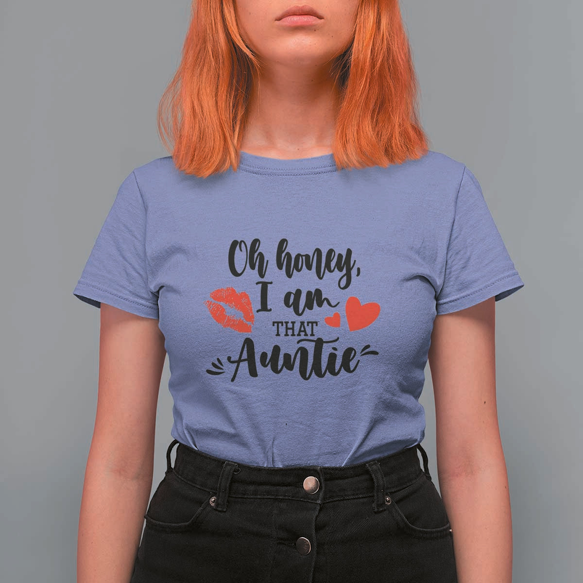 Aunt T Shirt For Women Oh Honey I'm That Auntie Heart Lips - Wonder Print Shop