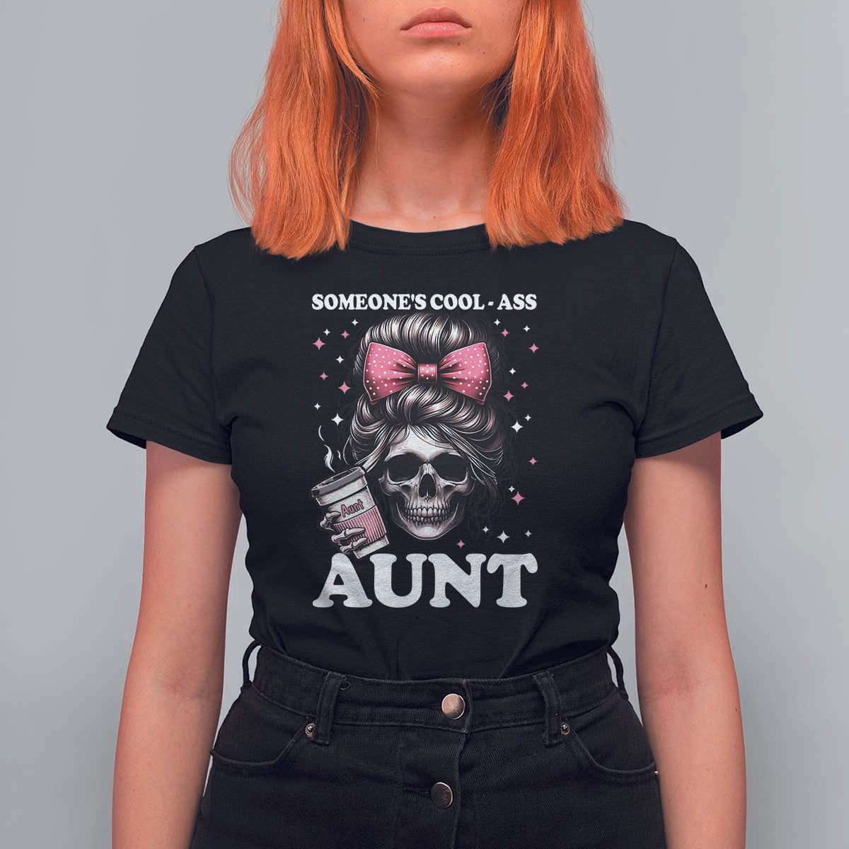 Funny Aunt T Shirt For Women Someone's Cool Ass Auntie Skull Coffee - Wonder Print Shop