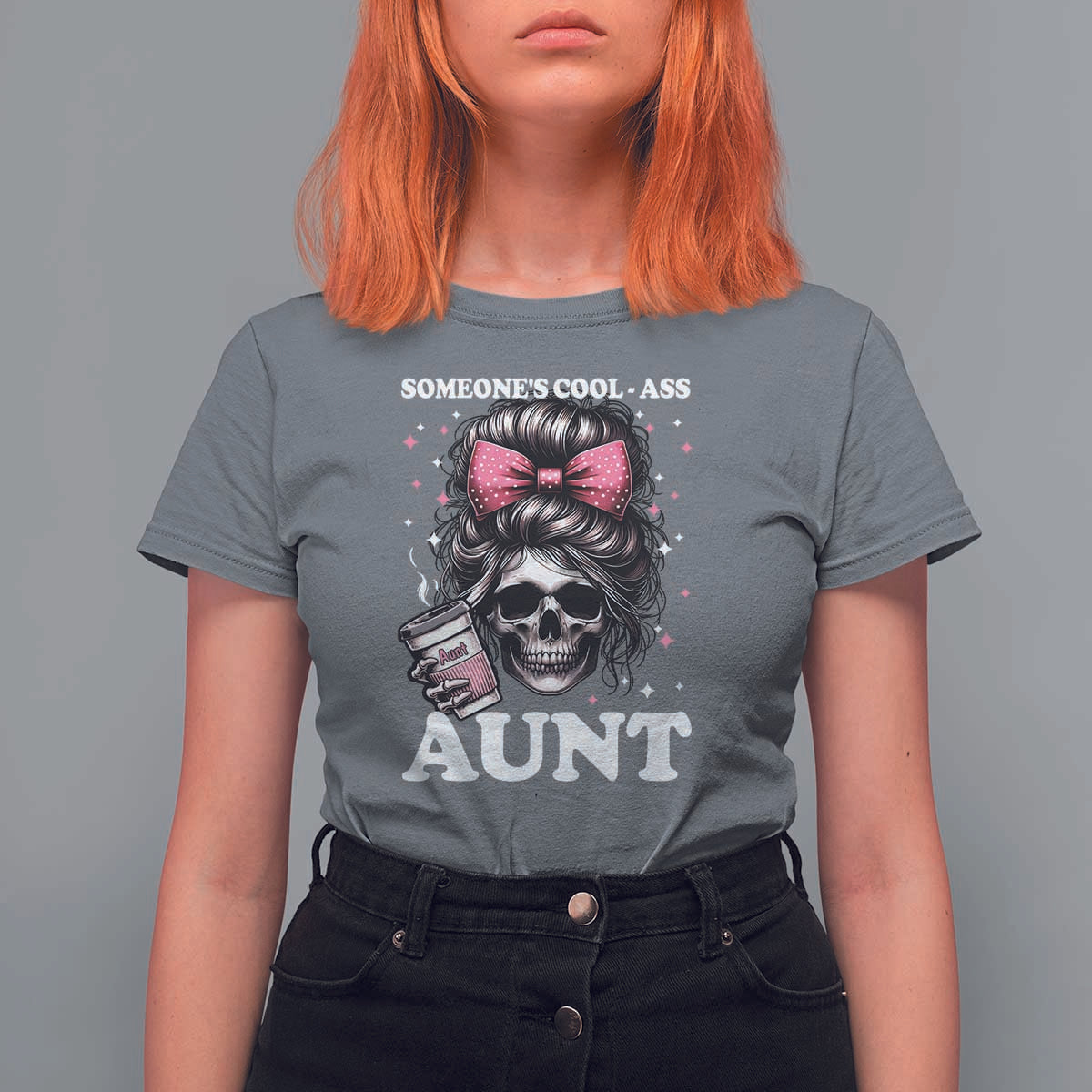 Funny Aunt T Shirt For Women Someone's Cool Ass Auntie Skull Coffee - Wonder Print Shop