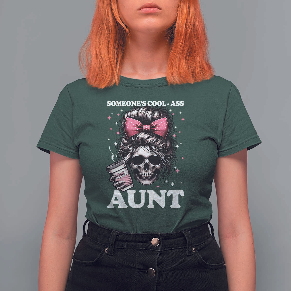 Funny Aunt T Shirt For Women Someone's Cool Ass Auntie Skull Coffee - Wonder Print Shop