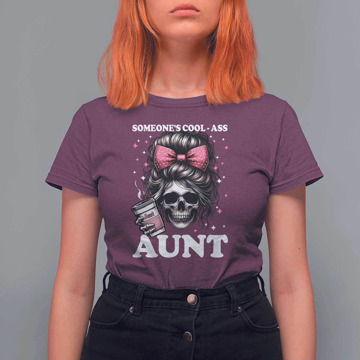Funny Aunt T Shirt For Women Someone's Cool Ass Auntie Skull Coffee - Wonder Print Shop