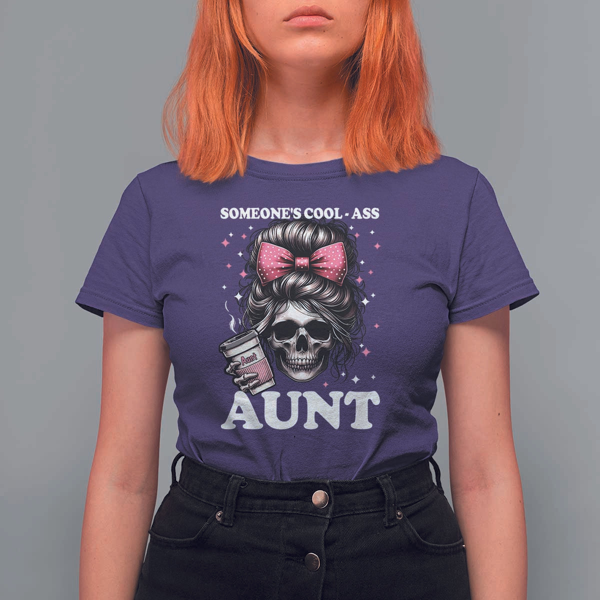 Funny Aunt T Shirt For Women Someone's Cool Ass Auntie Skull Coffee - Wonder Print Shop