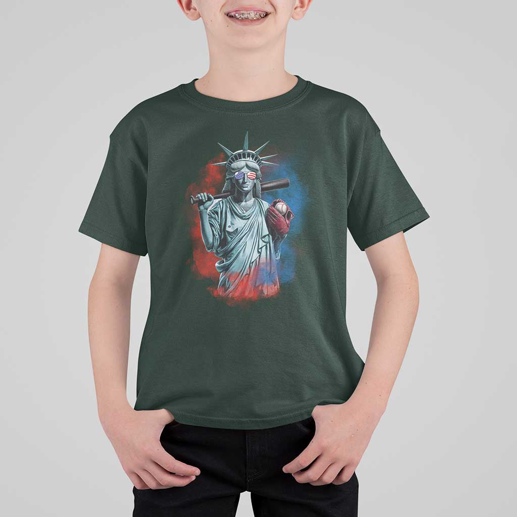 Funny Statue Of Liberty Baseball T Shirt For Kid 4th Of July Sport Bat American - Wonder Print Shop