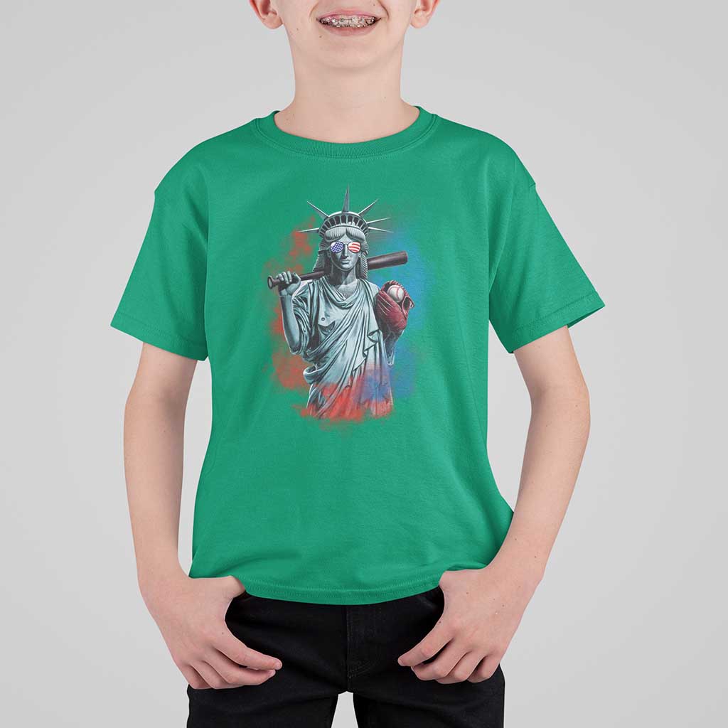 Funny Statue Of Liberty Baseball T Shirt For Kid 4th Of July Sport Bat American - Wonder Print Shop
