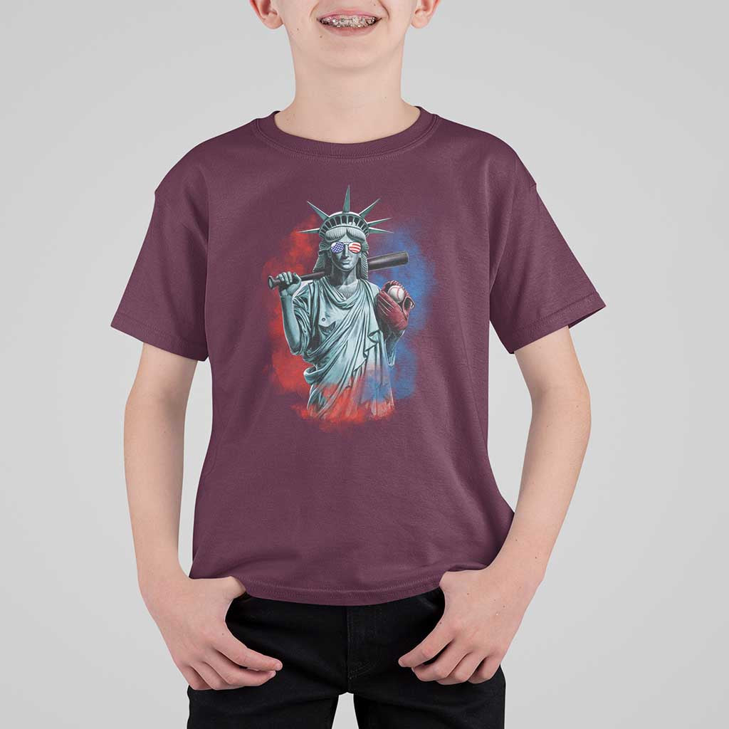 Funny Statue Of Liberty Baseball T Shirt For Kid 4th Of July Sport Bat American - Wonder Print Shop