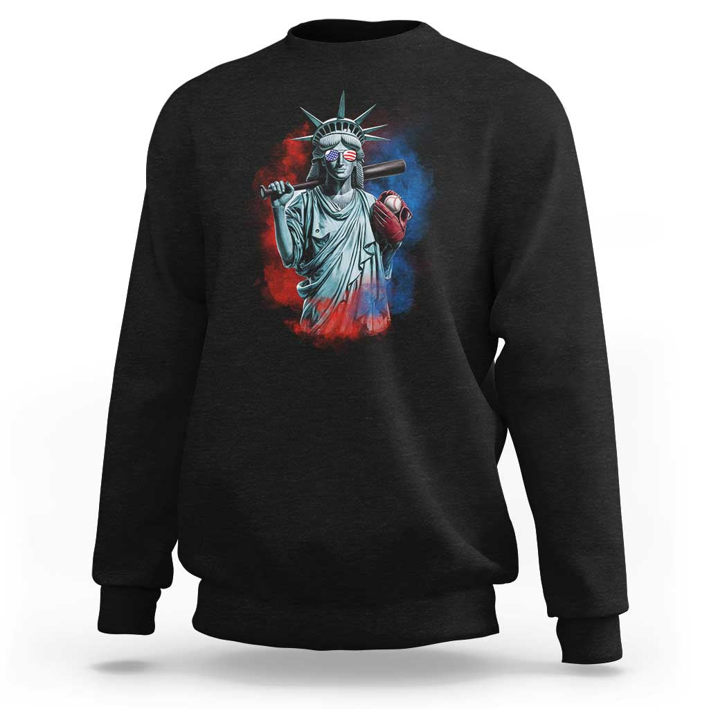 Funny Statue Of Liberty Baseball Sweatshirt 4th Of July Sport Bat American - Wonder Print Shop