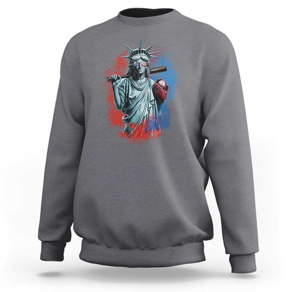 Funny Statue Of Liberty Baseball Sweatshirt 4th Of July Sport Bat American - Wonder Print Shop