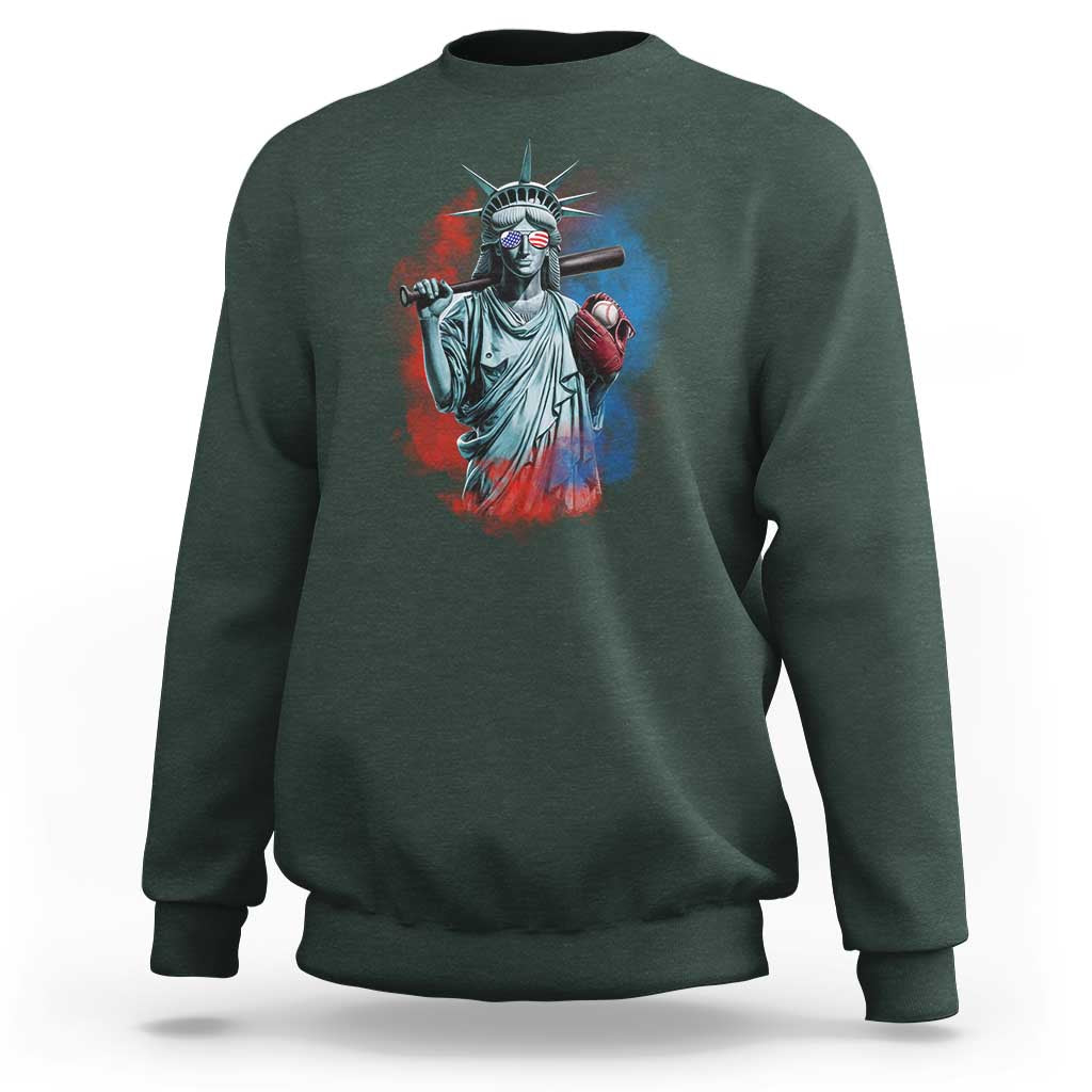 Funny Statue Of Liberty Baseball Sweatshirt 4th Of July Sport Bat American - Wonder Print Shop
