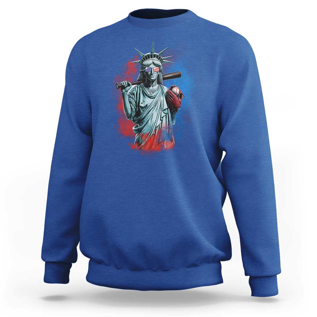 Funny Statue Of Liberty Baseball Sweatshirt 4th Of July Sport Bat American - Wonder Print Shop