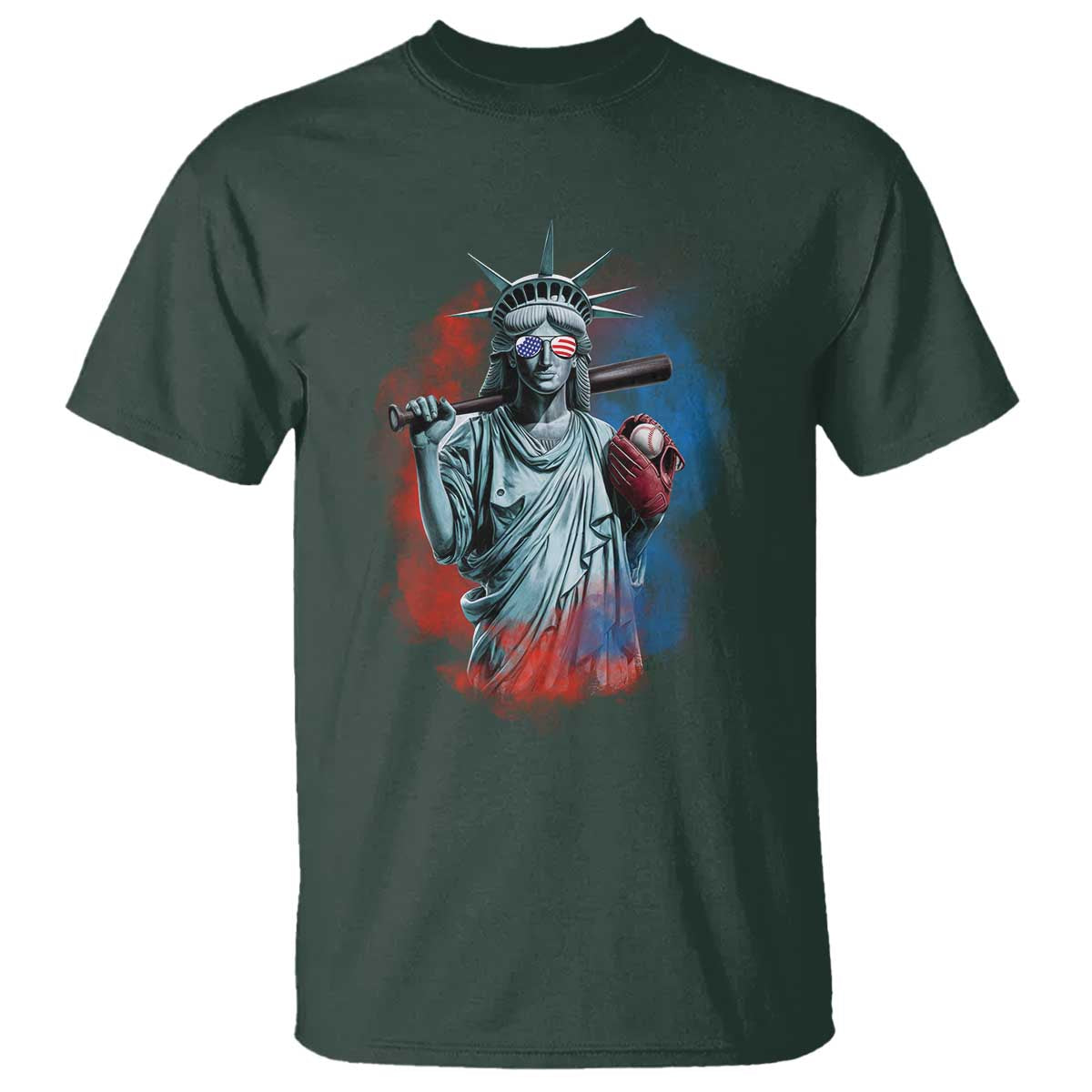 Funny Statue Of Liberty Baseball T Shirt 4th Of July Sport Bat American - Wonder Print Shop