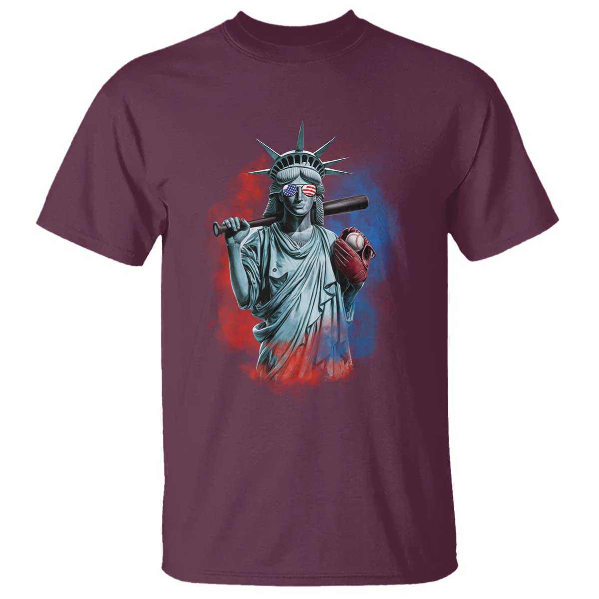Funny Statue Of Liberty Baseball T Shirt 4th Of July Sport Bat American - Wonder Print Shop