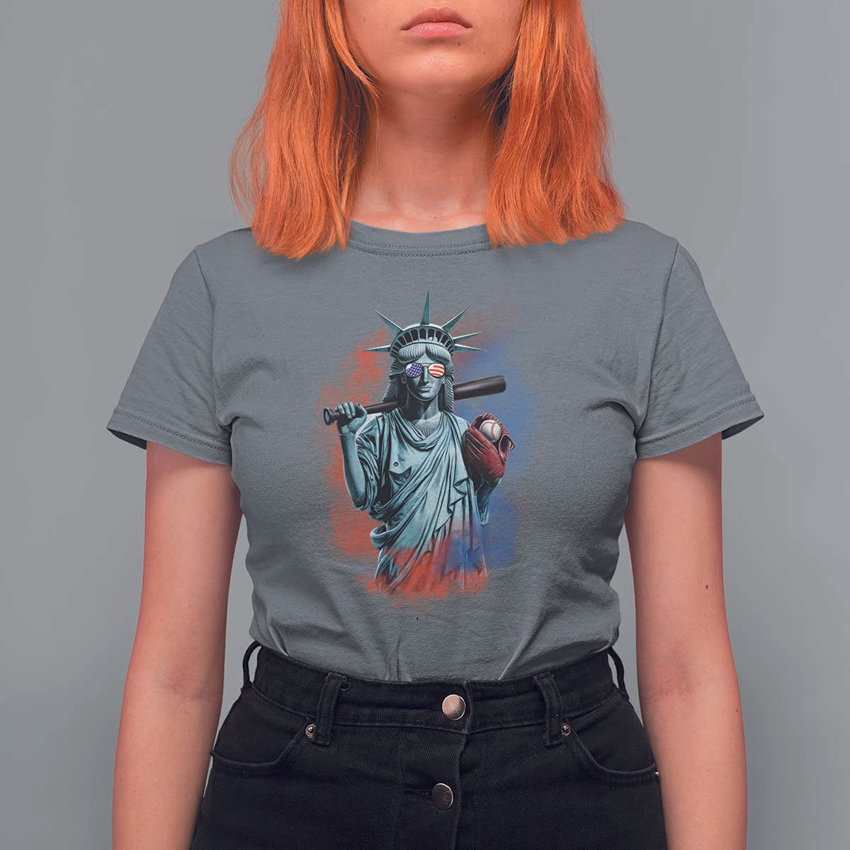 Funny Statue Of Liberty Baseball T Shirt For Women 4th Of July Sport Bat American - Wonder Print Shop