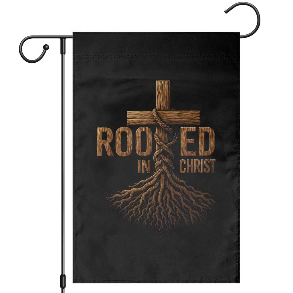 Rooted In Christ Garden Flag Vintage Jesus Christian Cross Bible Verse - Wonder Print Shop