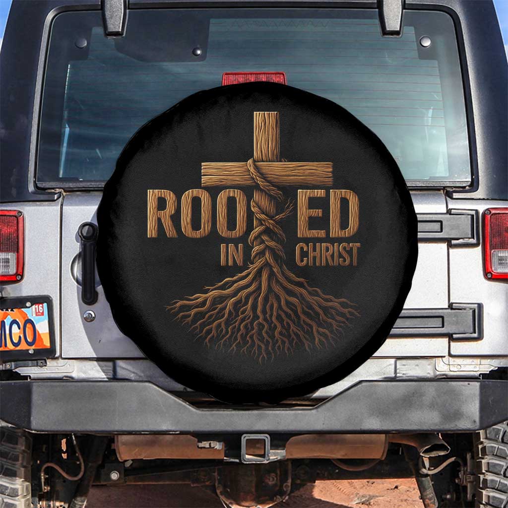 Rooted In Christ Spare Tire Cover Vintage Jesus Christian Cross Bible Verse - Wonder Print Shop