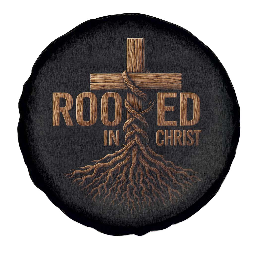 Rooted In Christ Spare Tire Cover Vintage Jesus Christian Cross Bible Verse - Wonder Print Shop