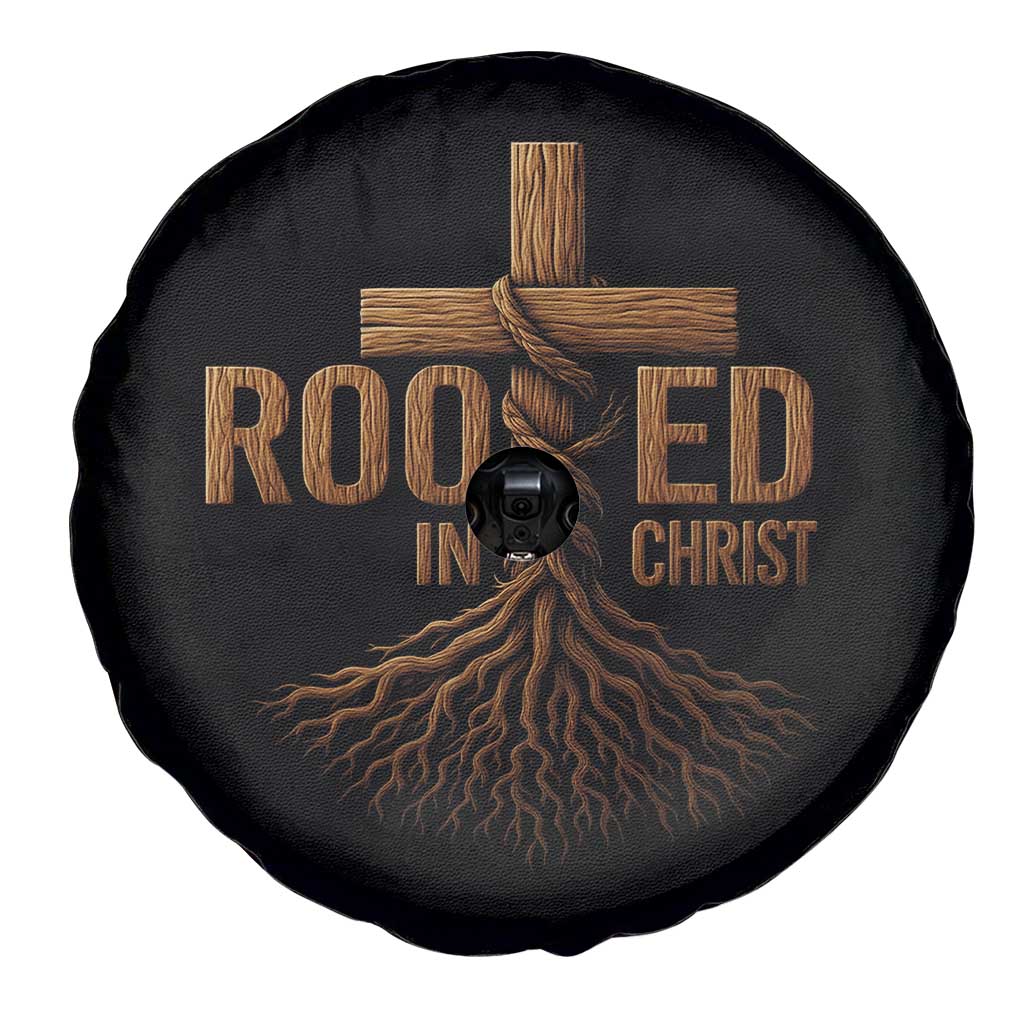 Rooted In Christ Spare Tire Cover Vintage Jesus Christian Cross Bible Verse - Wonder Print Shop