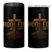 Rooted In Christ 4 in 1 Can Cooler Tumbler Vintage Jesus Christian Cross Bible Verse - Wonder Print Shop